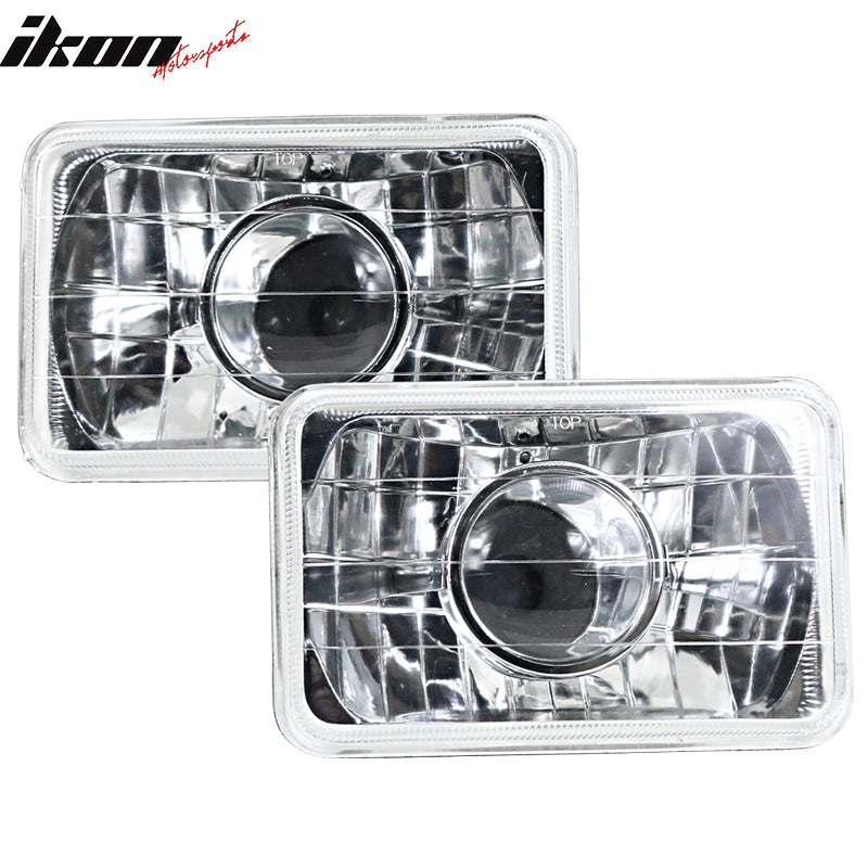 Universal Chrome 7X6 Square H4 Diamond Projector Left Right Headlights