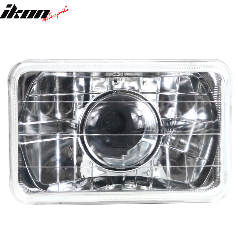 Universal Chrome 7X6 Square H4 Diamond Projector Left Right Headlights