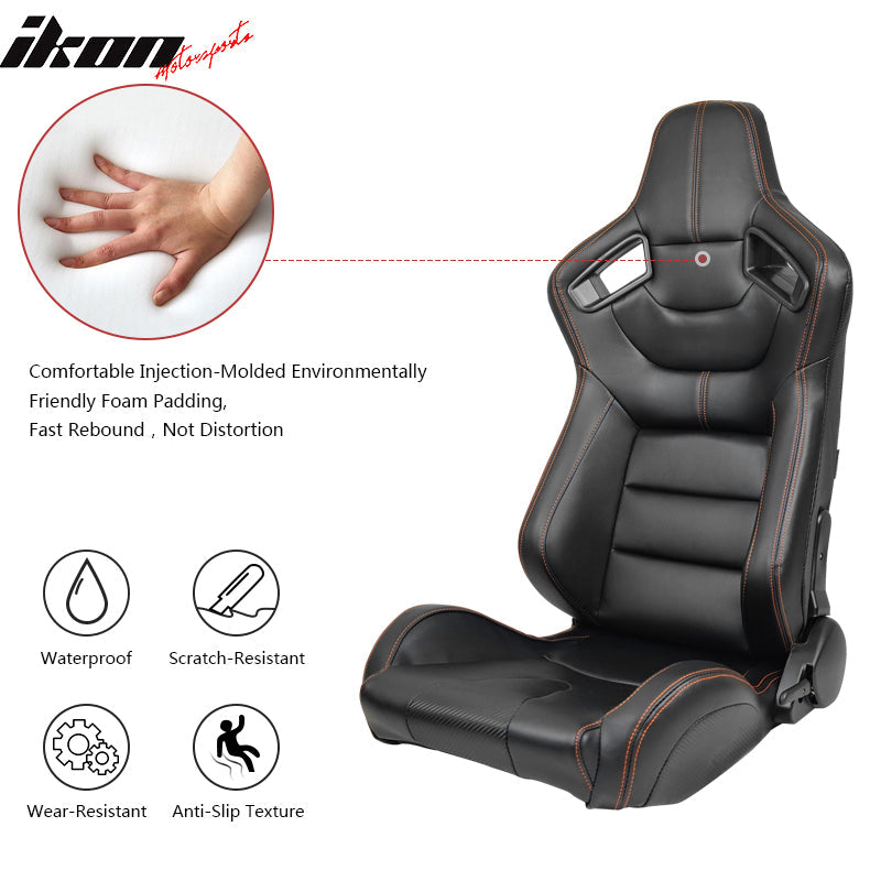Racing Seat for Universal Orange Stitch Left Dual Slider PU Carbon Leather