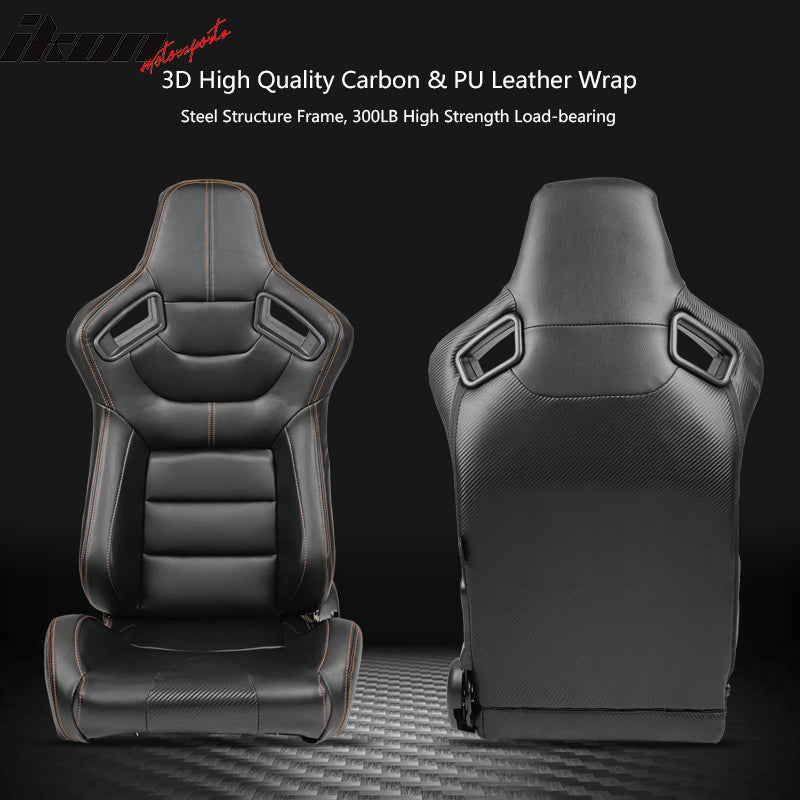 Racing Seat for Universal Orange Stitch Left Dual Slider PU Carbon Leather
