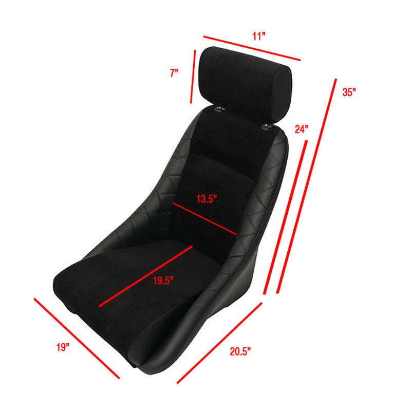 Classic Bucket Single Black Seat With Sliders Suede Faux Leather PU