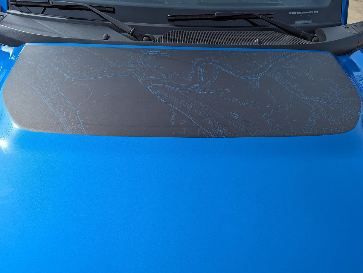 Stealth Black Arches National Park Topographic Map Hood Overlay (Printed Series) - 2021+ Bronco
