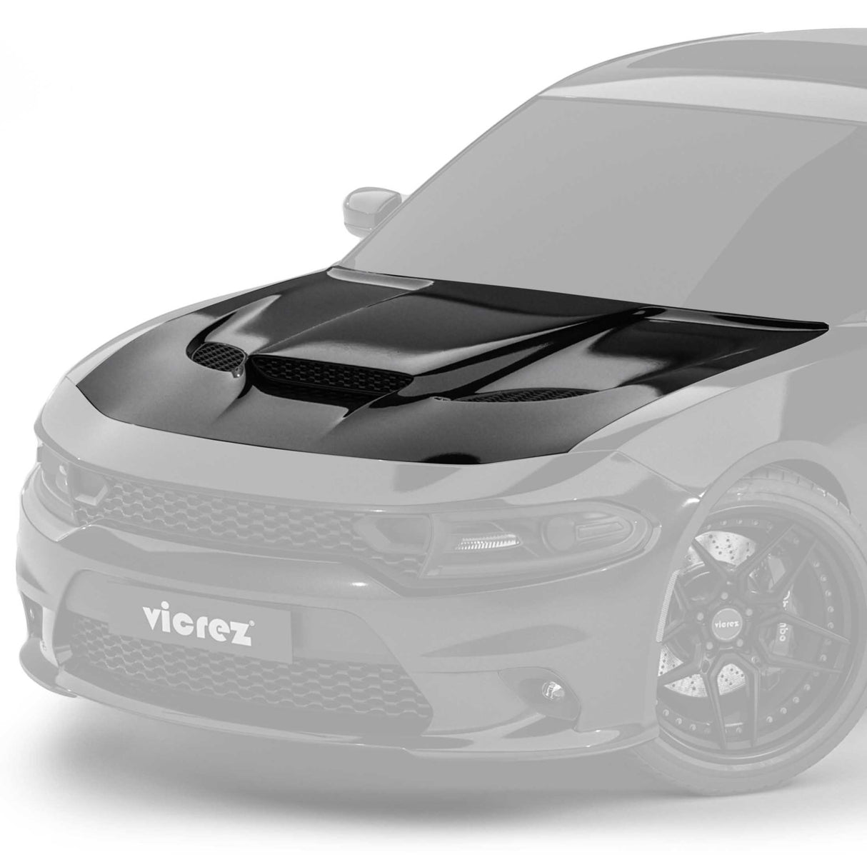 2015-2023 Dodge Charger Hellcat Style Hood w/ Air Vent Scoop - Vicrez
