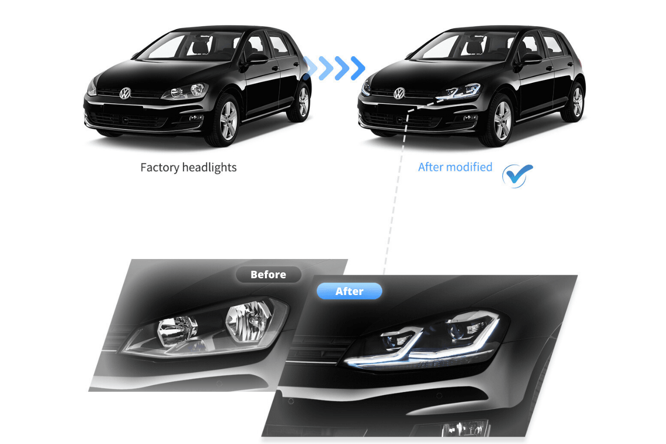 Volkswagen Golf MK7 - OEM Style Facelift Style - Projector Headlight (2012 - 2017) - K2 Industries