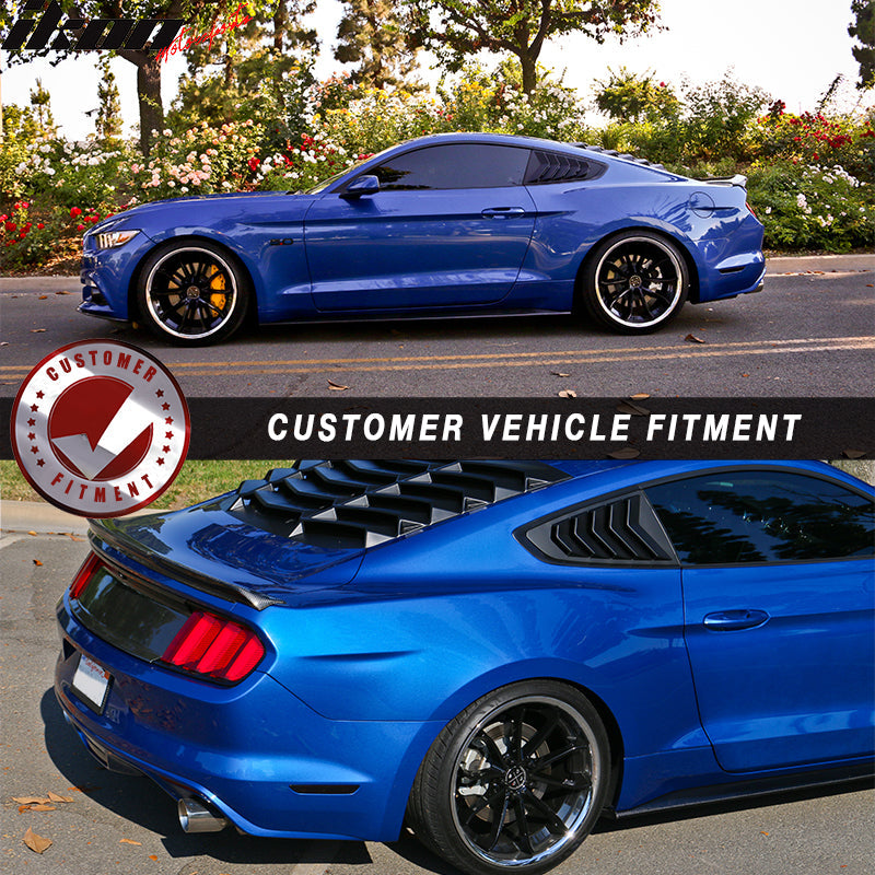 2015-2023 Ford Mustang IKON Unpainted Black Side Window Louvers ABS