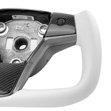 White Leather Yoke Steering Wheel for Tesla Model 3 / Y【Style 7】