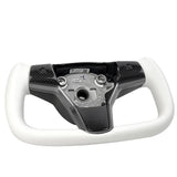 White Leather Yoke Steering Wheel for Tesla Model 3 / Y【Style 7】