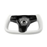 White Leather Yoke Steering Wheel for Tesla Model 3 / Y【Style 7】