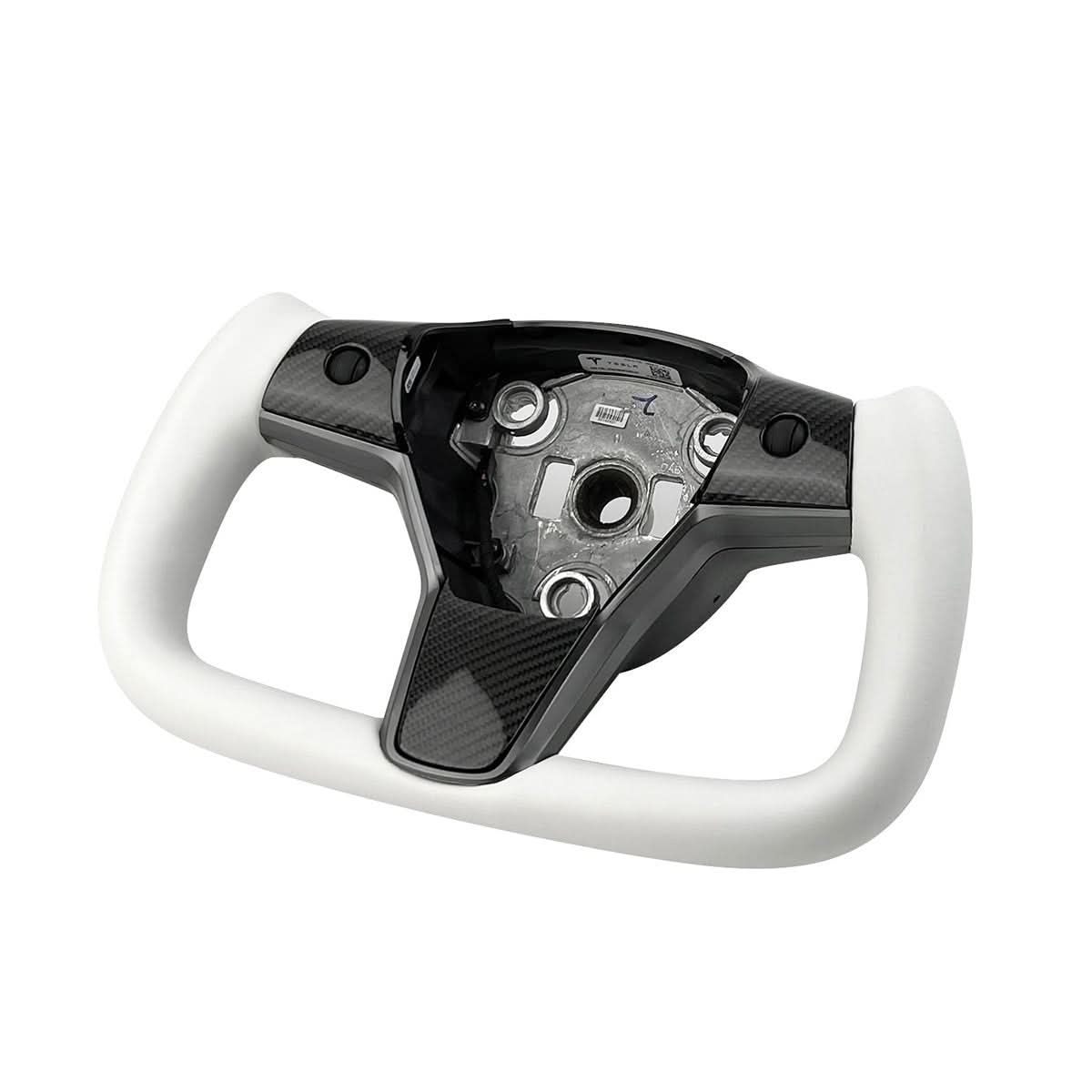 White Leather Yoke Steering Wheel for Tesla Model 3 / Y【Style 7】