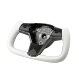 White Leather Yoke Steering Wheel for Tesla Model 3 / Y【Style 7】