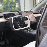 Yoke Style Steering Wheel for Model 3 / Y【Black & White Leather】
