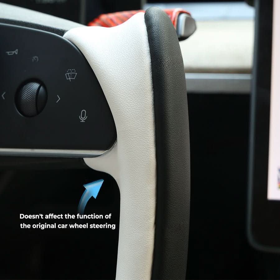 Yoke Style Steering Wheel for Model 3 / Y【Black & White Leather】