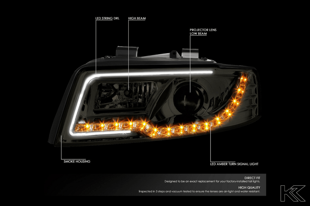 Audi A4 Chrome Smoked DRL LED Headlights (02-05) - K2 Industries
