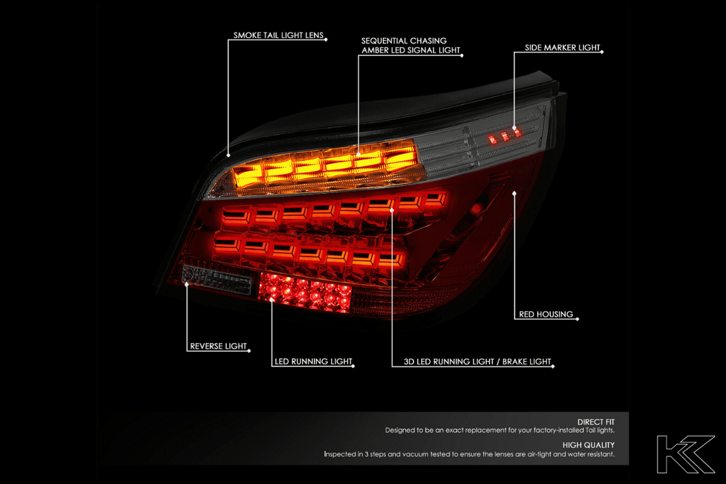 BMW 5-Series E60 OLED Sequential Red/Smoked Tail Lights (08-10) - K2 Industries