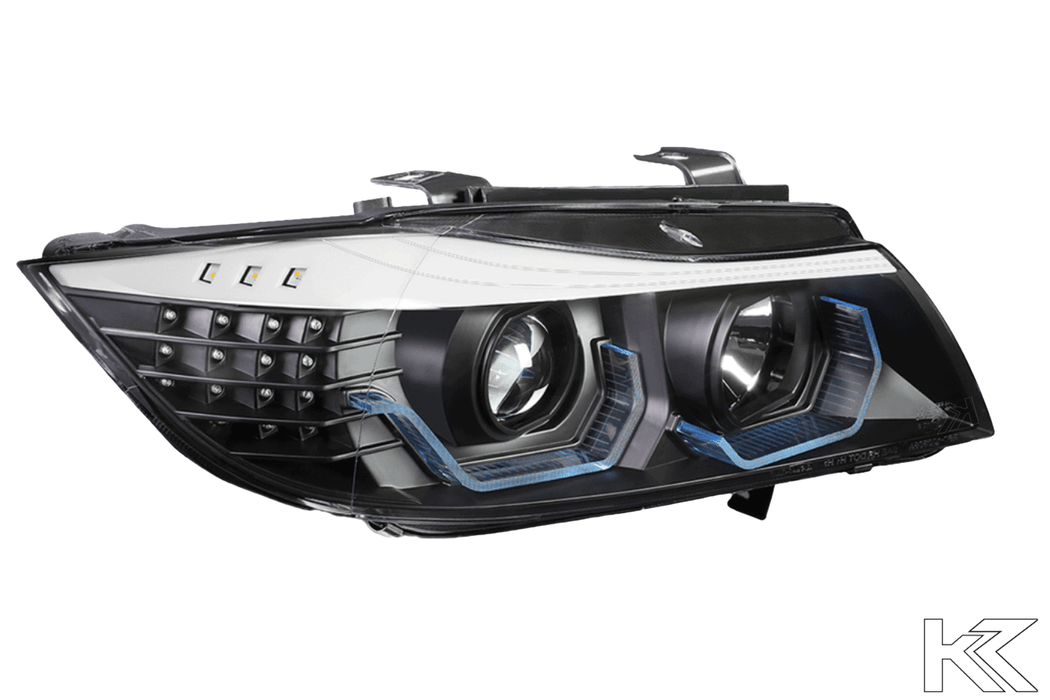 BMW 3-Series E90 Black 3D LED Halo Headlights -V2 - K2 Industries