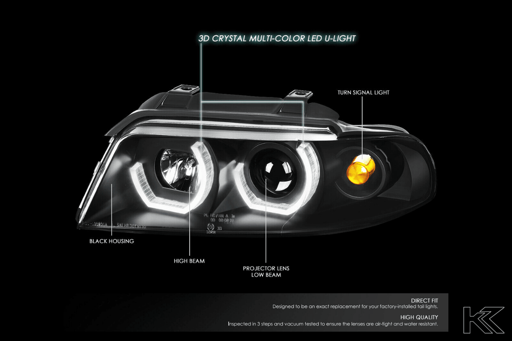 Audi A4 B5 Multi-Color Halo - Black DRL Headlights (96-01) - K2 Industries