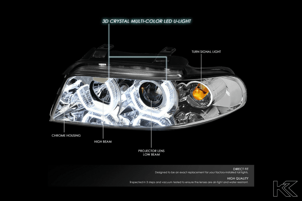 Audi A4 B5 Multi-Color Halo - Chrome DRL Headlights (96-01) - K2 Industries