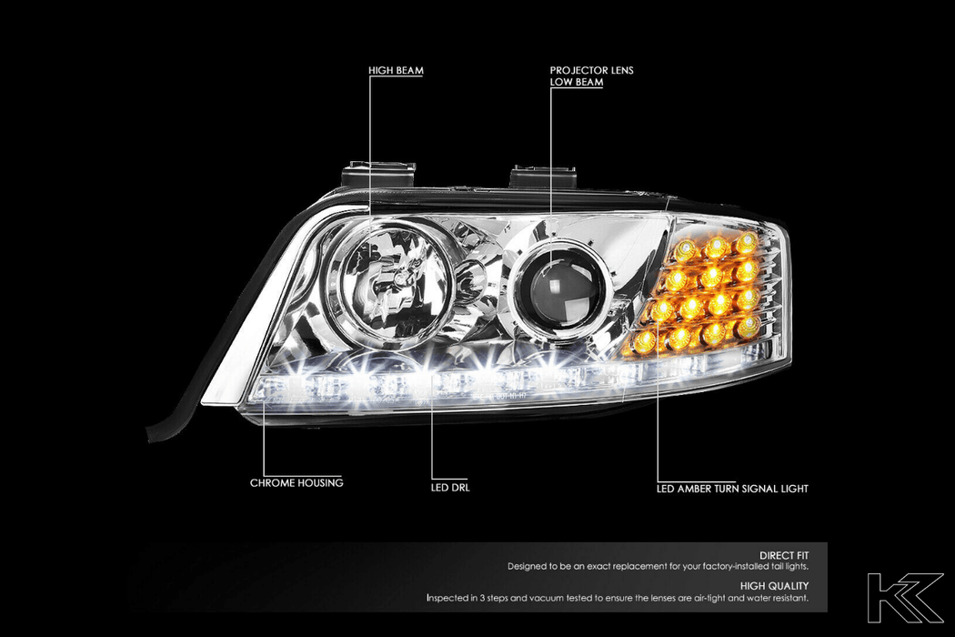Audi A6 Chrome DRL Headlights (98-01) - K2 Industries