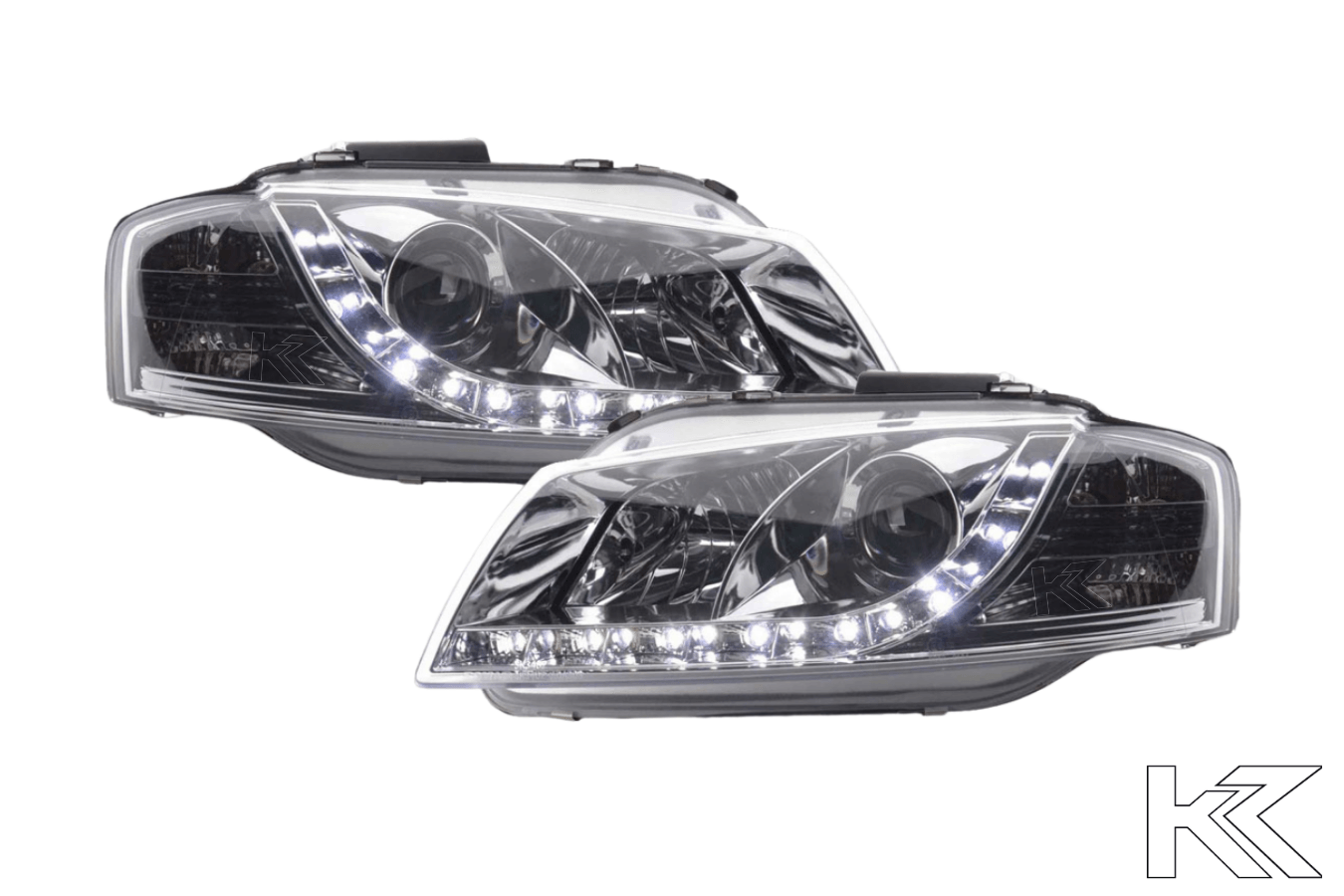 Audi A3 (8P / 8PA) Chrome LED Headlights with Daytime Running Lights (2003 - 2007) - K2 Industries