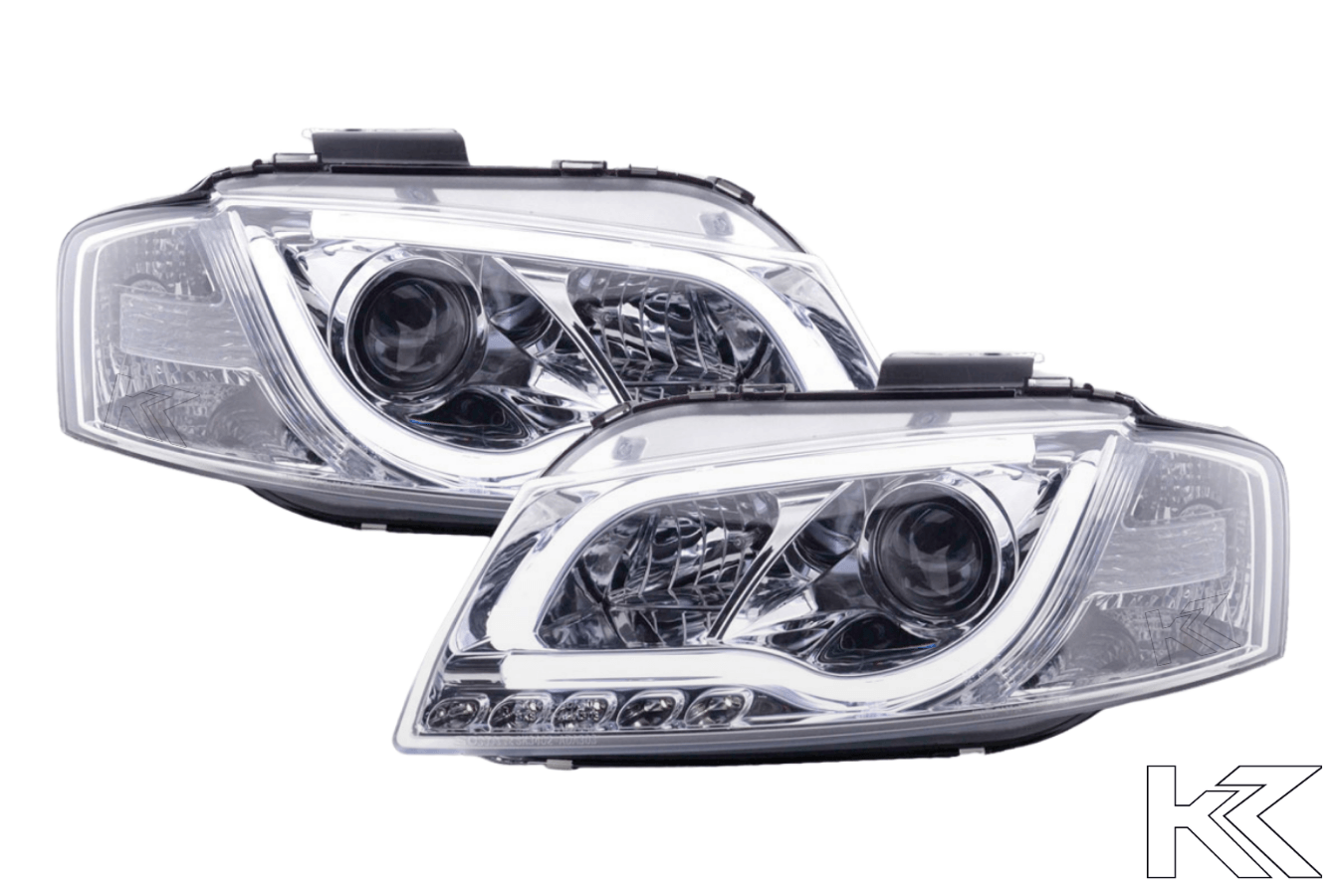 Audi A3 (8P 8PA) Chrome LED Headlights with Daytime Running Lights (2008-2012) - K2 Industries