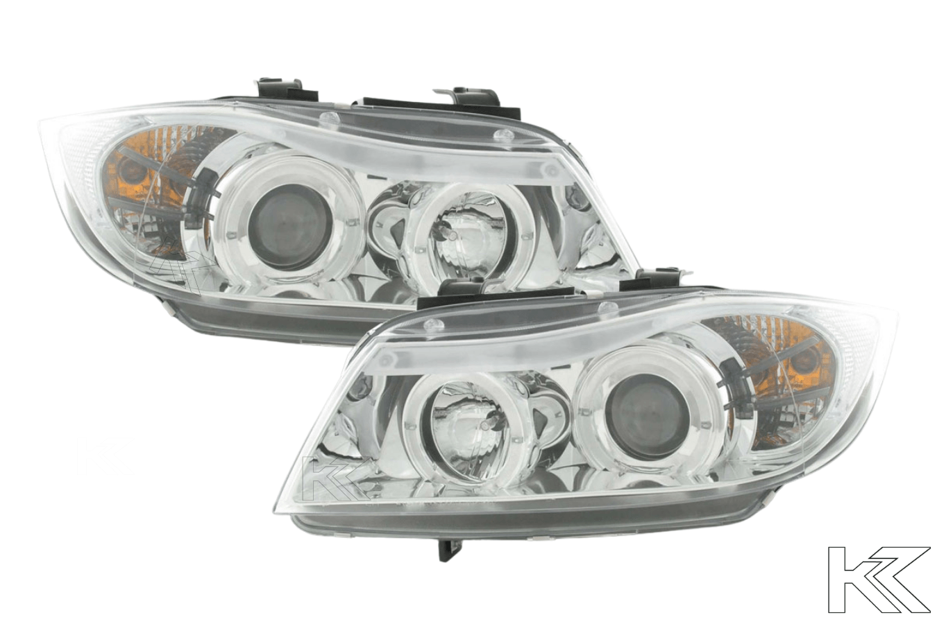 BMW 3-series E90 E91 Chrome Angel Eyes LED Headlight Set (2005-2012) - K2 Industries