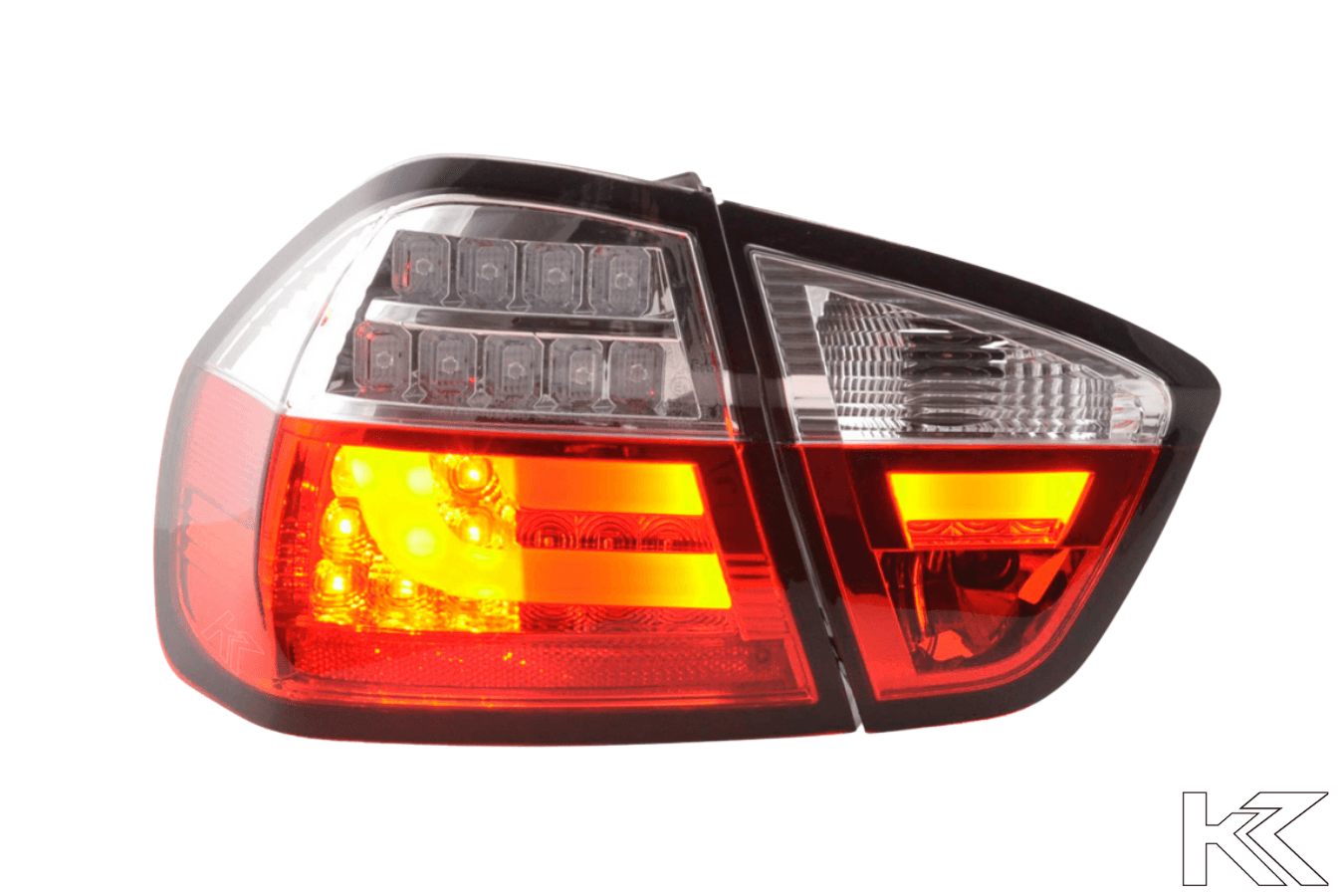 BMW 3-Series E90 Sedan Red/Clear LED Bar Taillights (2005-2008) - K2 Industries