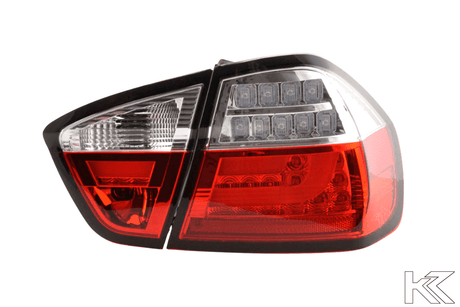 BMW 3-Series E90 Sedan Red/Clear LED Bar Taillights (2005-2008) - K2 Industries