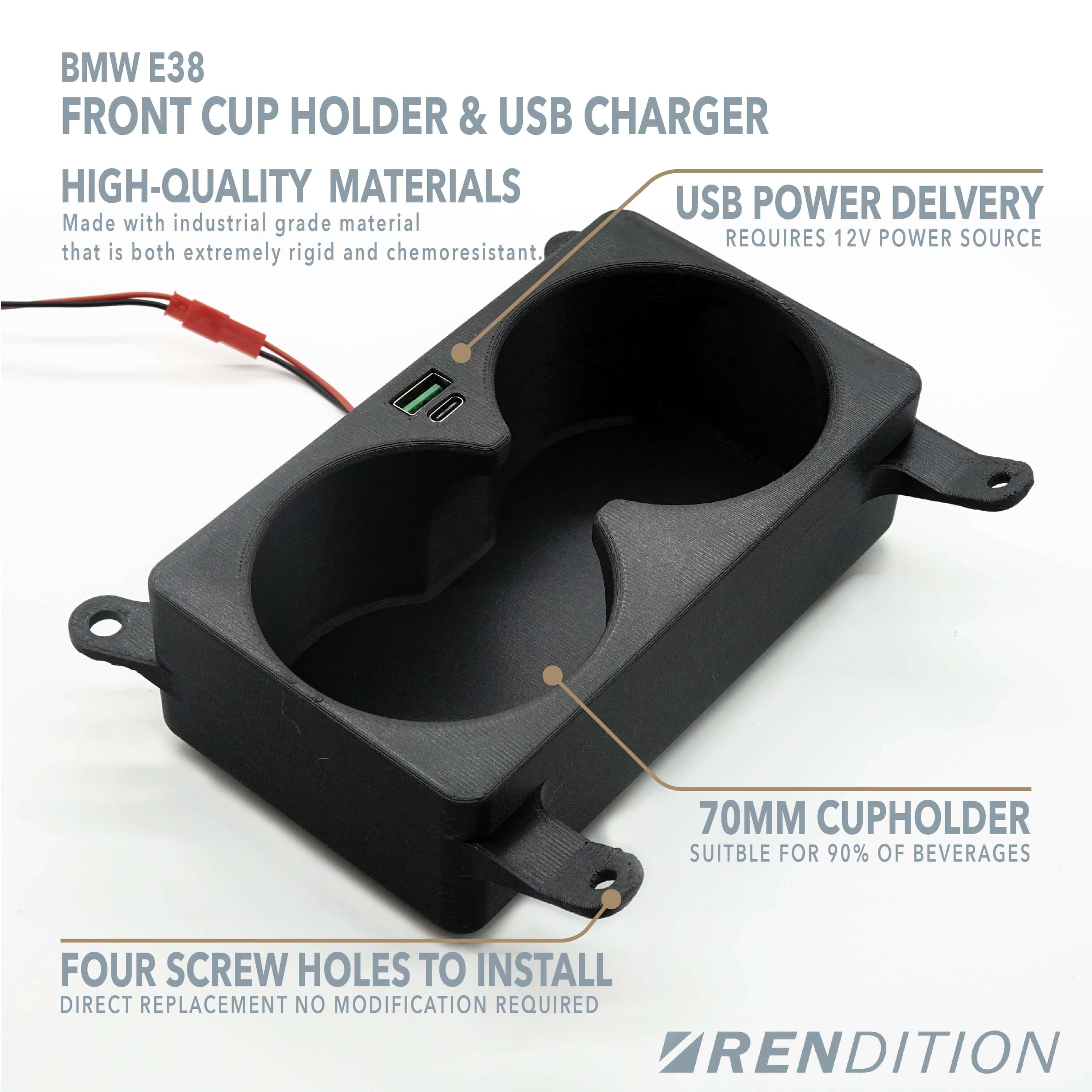 BMW E38 FRONT CUP HOLDER & USB CHARGER - K2 Industries