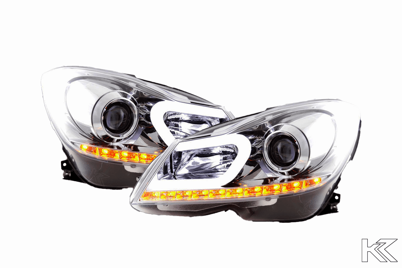 Mercedes W204 C-Class Chrome LED Headlights with DRL (2011 - 2014) - K2 Industries