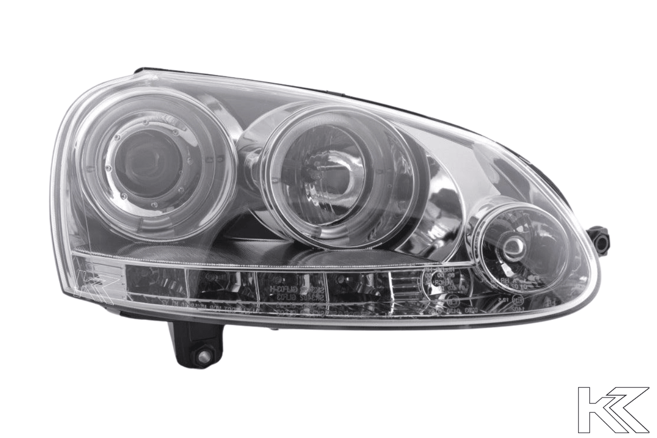 VW Golf 5 (Mk5) Chrome LED Angel Eye Headlights - (2003-2008) - K2 Industries
